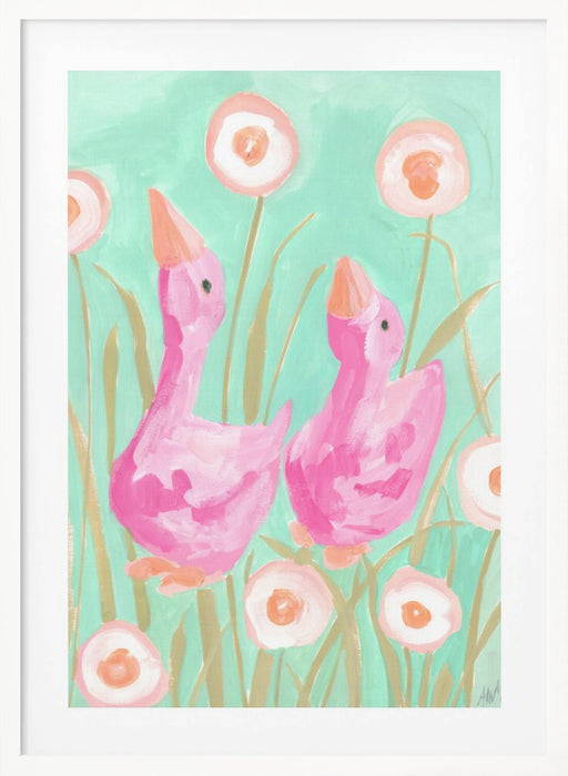 Pink Gees In The Garden Framed Art Wall Decor