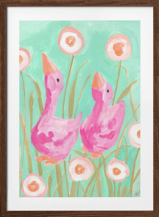 Pink Gees In The Garden Framed Art Wall Decor