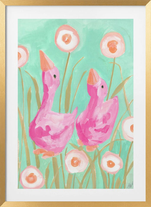 Pink Gees In The Garden Framed Art Wall Decor