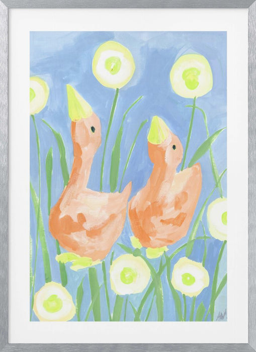 Orange Gees In The Garden Framed Art Wall Decor