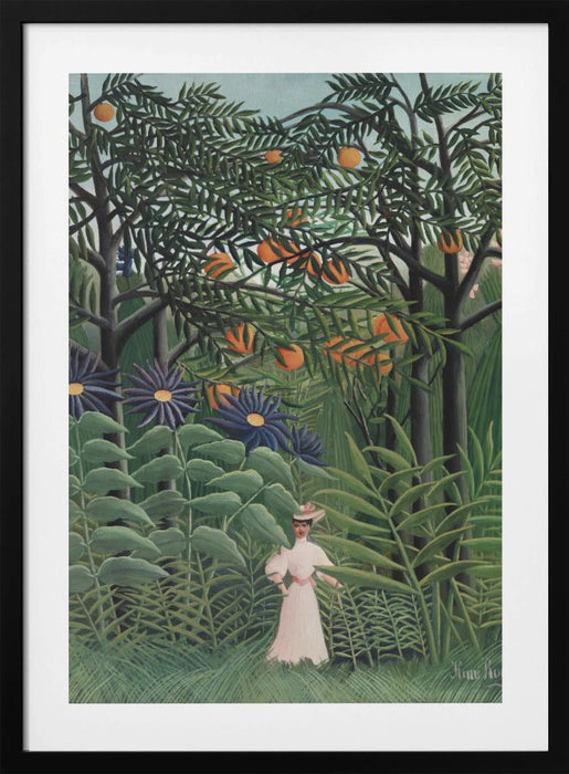 Femme Se Promenant Dans Une Foret Exotique Framed Art Modern Wall Decor