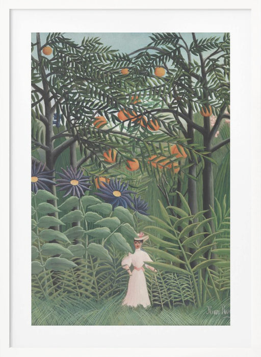 Femme Se Promenant Dans Une Foret Exotique Framed Art Modern Wall Decor