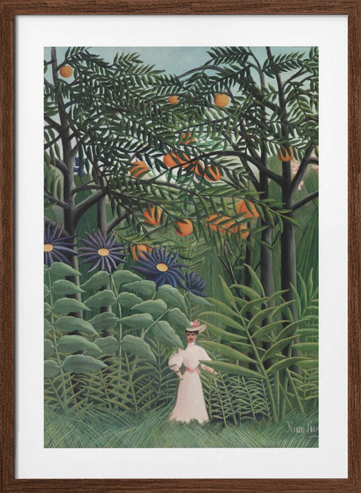 Femme Se Promenant Dans Une Foret Exotique Framed Art Modern Wall Decor