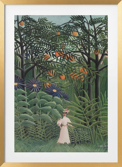 Femme Se Promenant Dans Une Foret Exotique Framed Art Modern Wall Decor