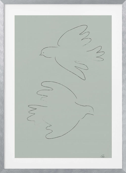 DOVES Green Framed Art Modern Wall Decor