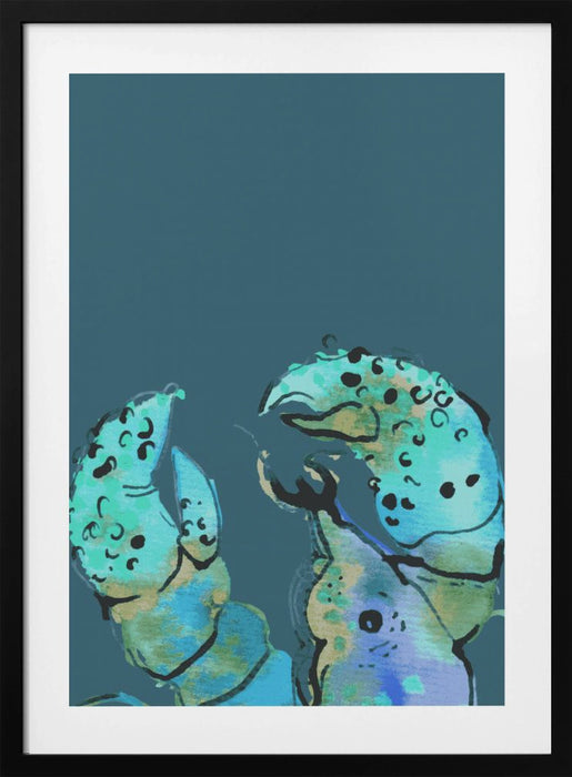 Azure Lobster On Dark Blue Framed Art Modern Wall Decor