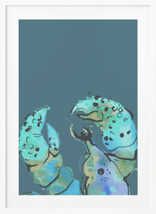 Azure Lobster On Dark Blue Framed Art Modern Wall Decor