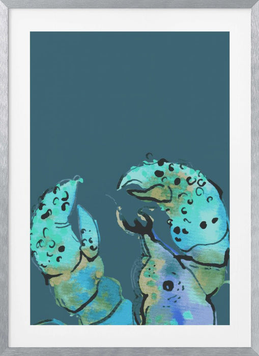 Azure Lobster On Dark Blue Framed Art Modern Wall Decor