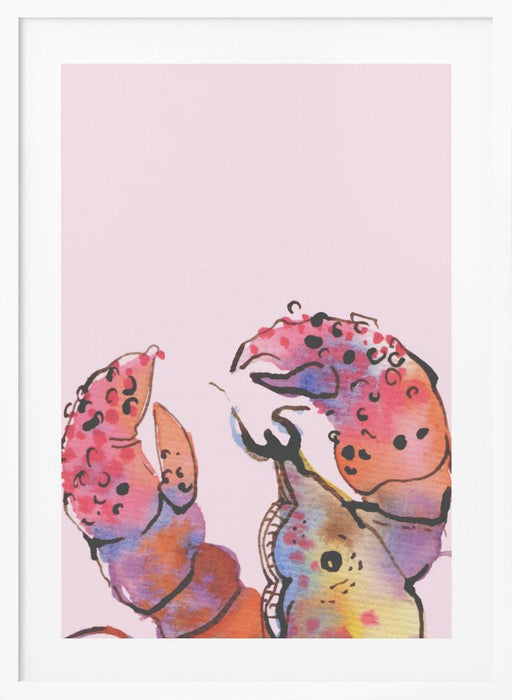 Lobster On Pink Framed Art Wall Decor