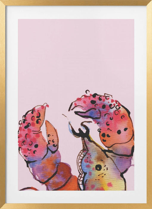 Lobster On Pink Framed Art Wall Decor