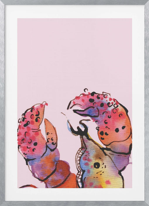 Lobster On Pink Framed Art Wall Decor