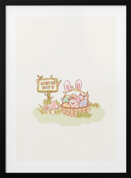 Cute Yellow Bunny Chubby Easter Eggs Framed Art Modern Wall Decor