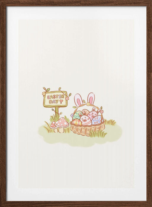 Cute Yellow Bunny Chubby Easter Eggs Framed Art Modern Wall Decor