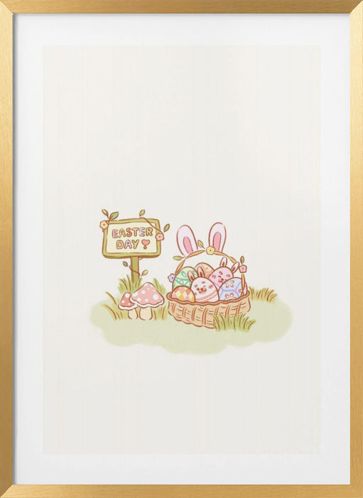 Cute Yellow Bunny Chubby Easter Eggs Framed Art Modern Wall Decor