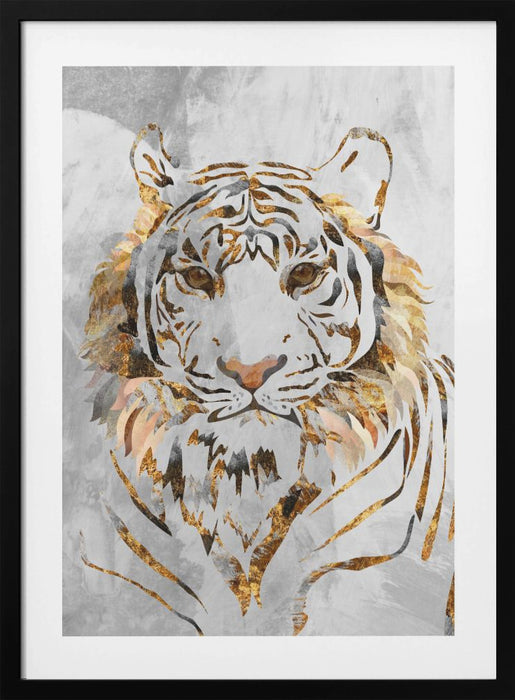 Golden Tiger and Concrete Framed Art Modern Wall Decor