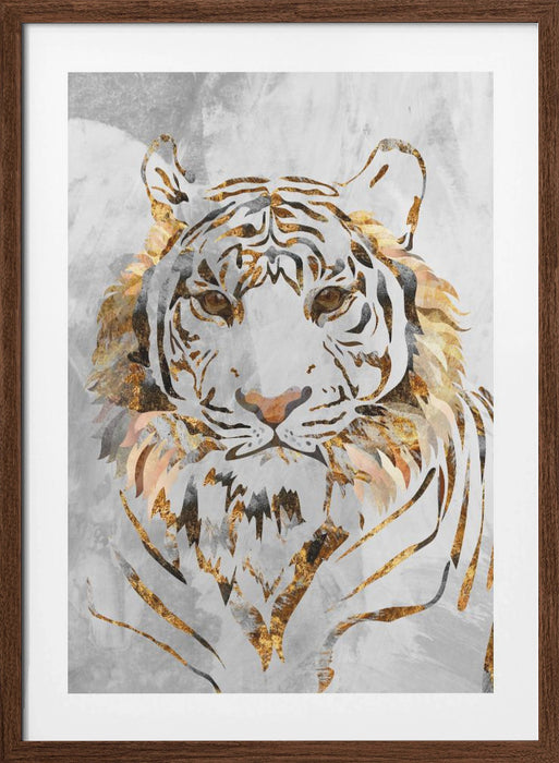 Golden Tiger and Concrete Framed Art Modern Wall Decor