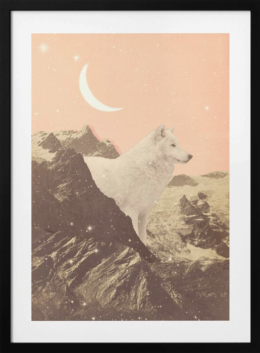 Giant White Wolf In Mountains Framed Art Wall Decor