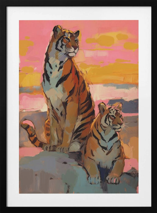 Tigers At Sunset Framed Art Wall Decor