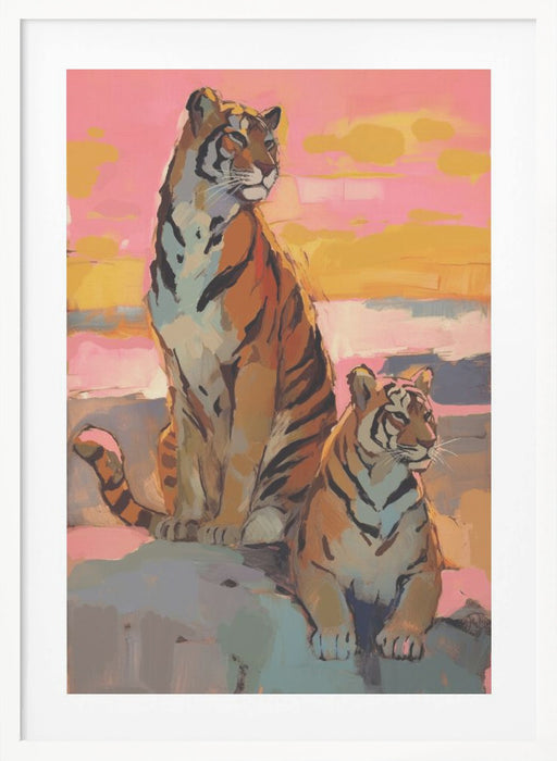 Tigers At Sunset Framed Art Wall Decor