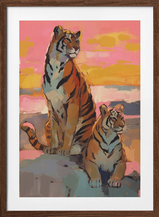 Tigers At Sunset Framed Art Wall Decor