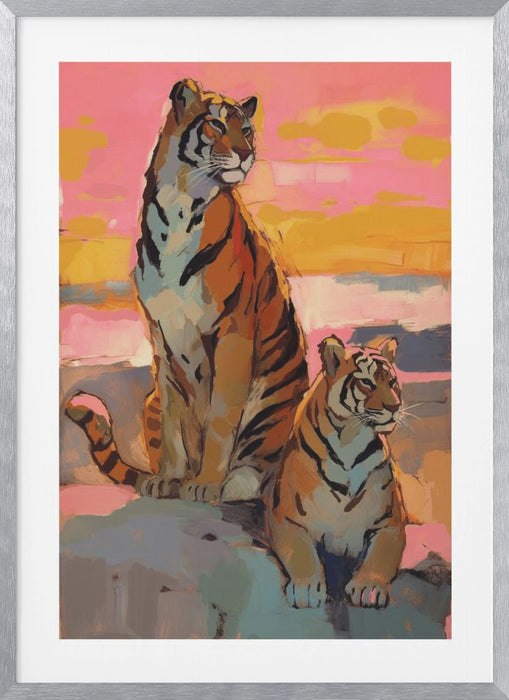 Tigers At Sunset Framed Art Wall Decor