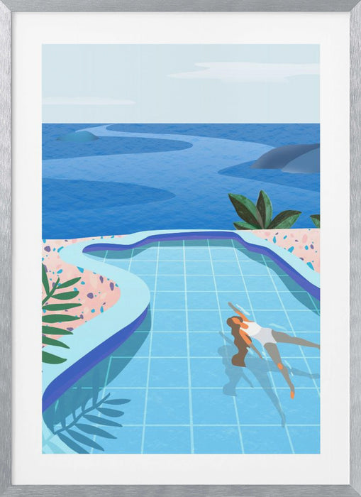 Girl in Pool Framed Art Modern Wall Decor