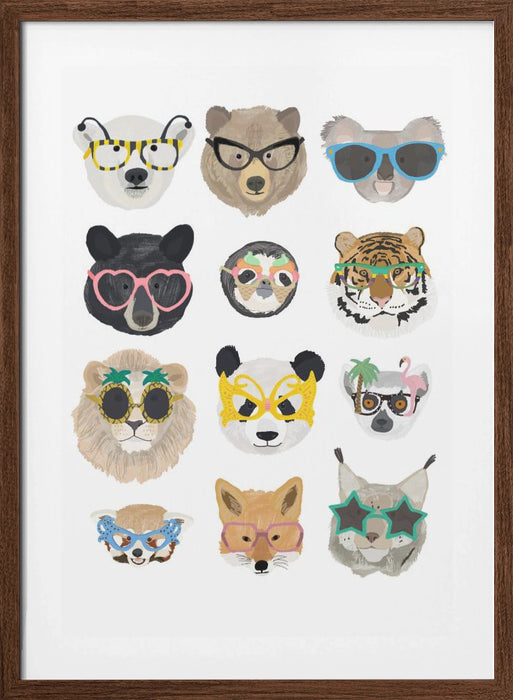 Big Cats in glasses print Framed Art Modern Wall Decor