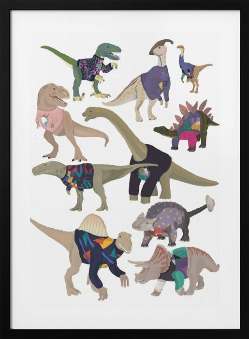 Dinosaurs In 80s Jumpers Framed Art Modern Wall Decor