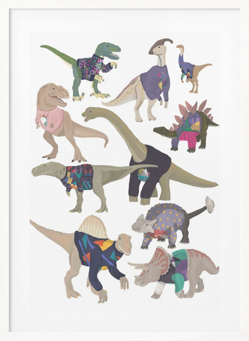 Dinosaurs In 80s Jumpers Framed Art Modern Wall Decor