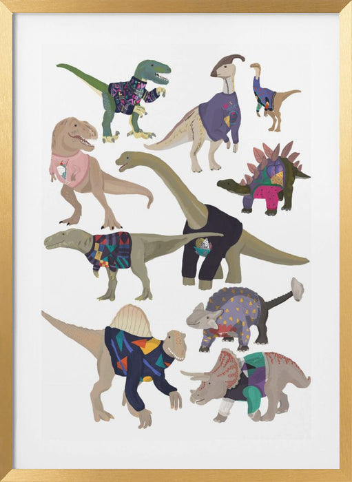 Dinosaurs In 80s Jumpers Framed Art Modern Wall Decor