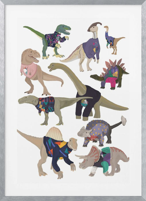 Dinosaurs In 80s Jumpers Framed Art Modern Wall Decor