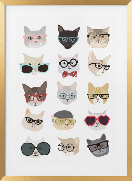 Cats With Glasses Framed Art Modern Wall Decor