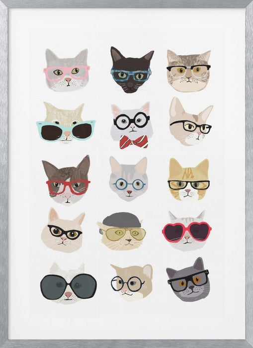 Cats With Glasses Framed Art Modern Wall Decor