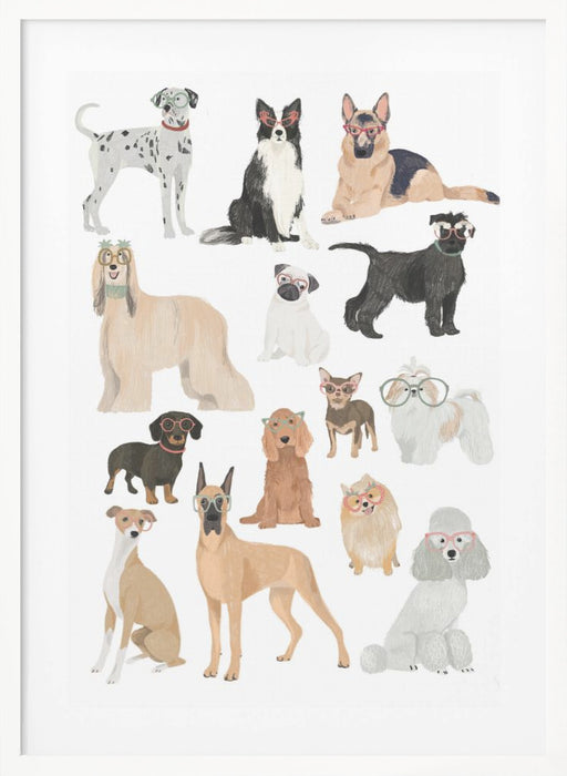 Dogs in glasses Print Framed Art Modern Wall Decor