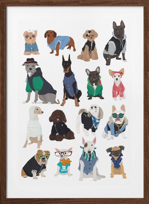 Cool Dog Print Framed Art Modern Wall Decor