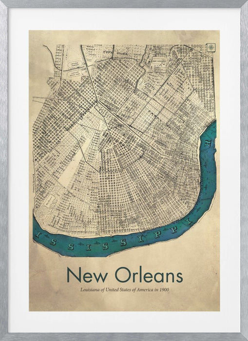 New Orleans map Framed Art Modern Wall Decor