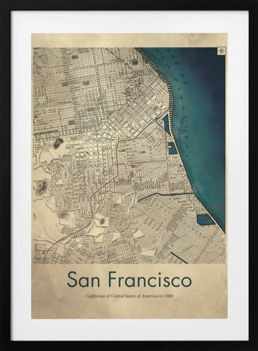 San Francisco retro map Framed Art Modern Wall Decor