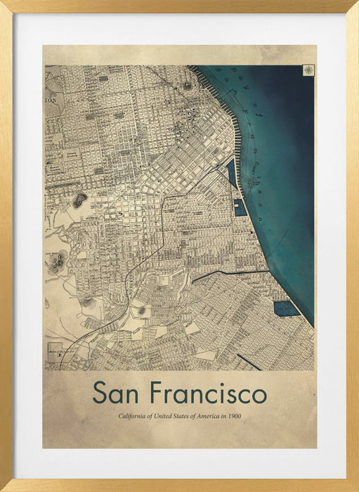 San Francisco retro map Framed Art Modern Wall Decor