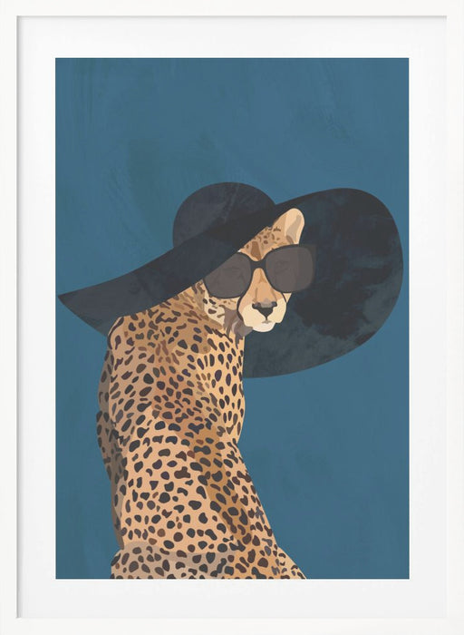 Fashionable Cheetah wearing a sunhat Framed Art Wall Decor