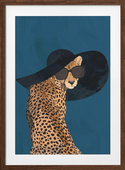 Fashionable Cheetah wearing a sunhat Framed Art Wall Decor