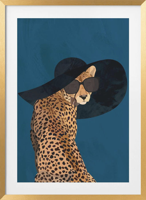 Fashionable Cheetah wearing a sunhat Framed Art Wall Decor