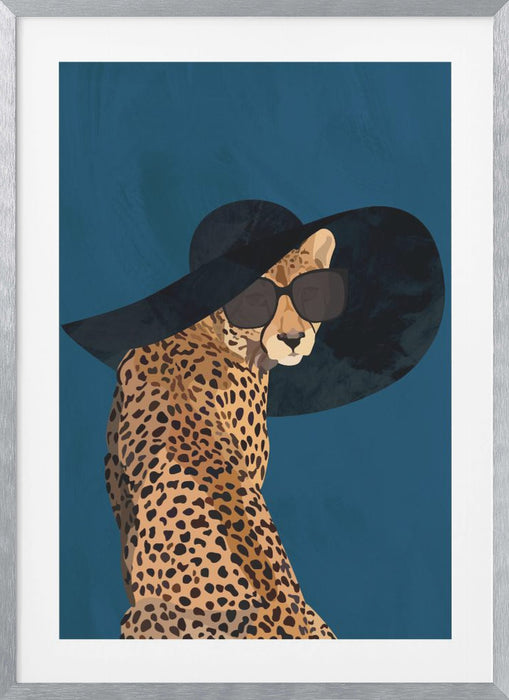 Fashionable Cheetah wearing a sunhat Framed Art Wall Decor