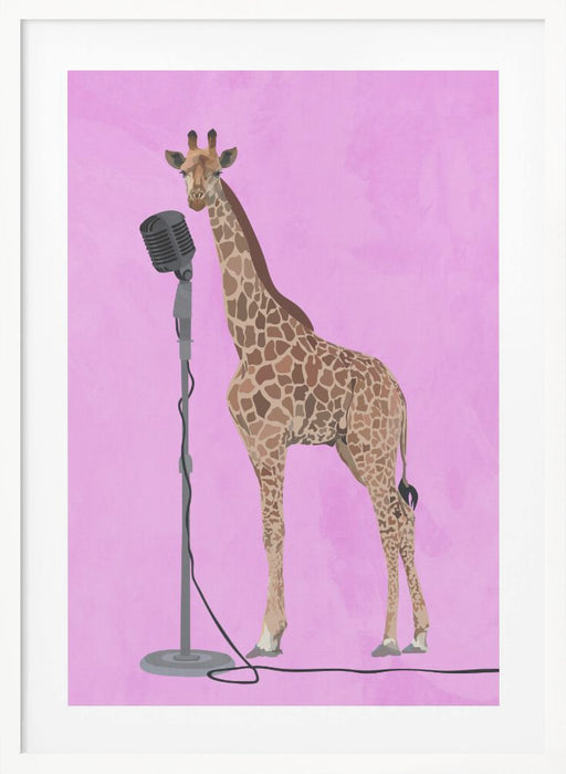 Giraffe Microphone Pink 01 Framed Art Wall Decor