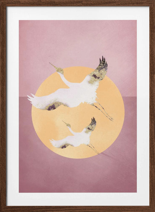 Pink Gold Crane Framed Art Wall Decor