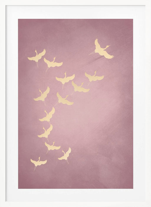 Pink Flying Cranes Framed Art Wall Decor