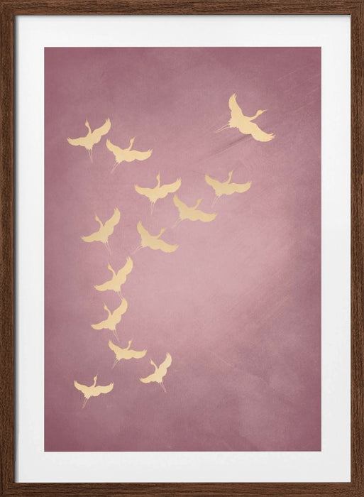 Pink Flying Cranes Framed Art Wall Decor