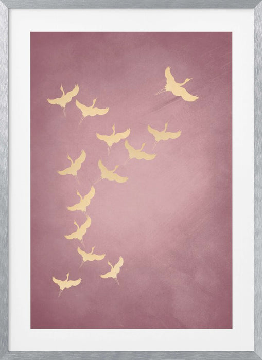 Pink Flying Cranes Framed Art Wall Decor