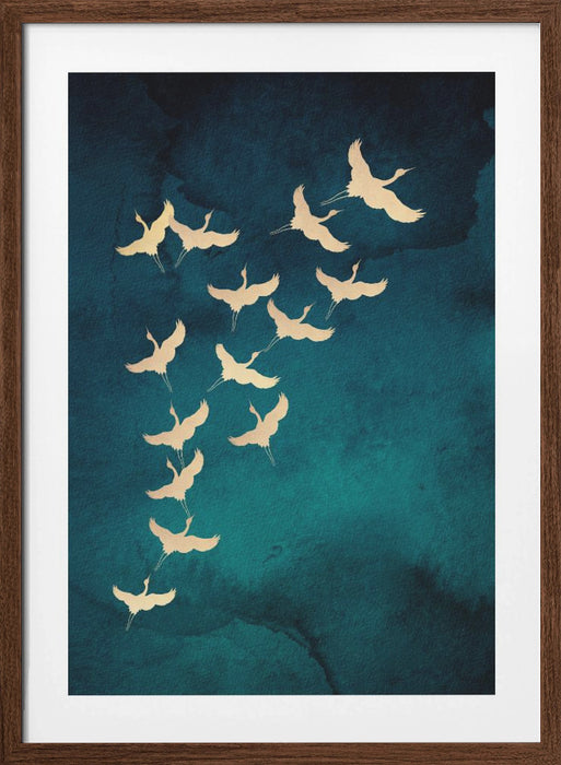 Teal Flying Cranes Framed Art Wall Decor