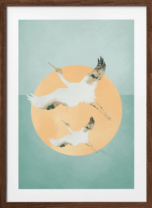 Mint Green Sun &amp; Cranes Framed Art Wall Decor