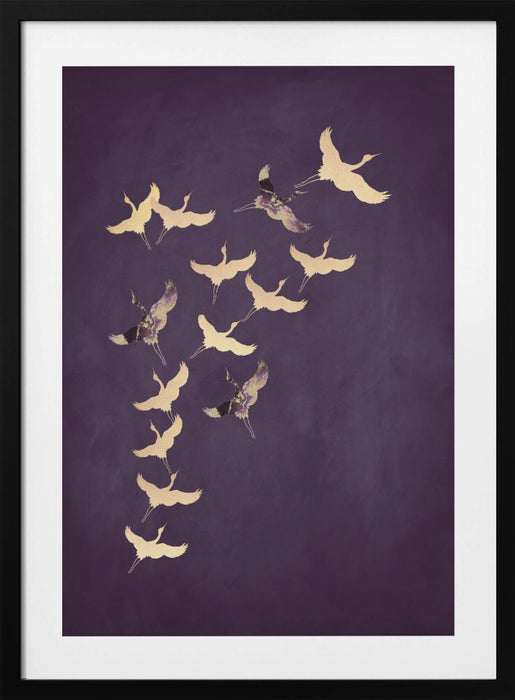 Purple Flying Cranes Framed Art Wall Decor